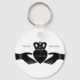 Irish Claddagh Ring Simple Black and White Wedding Schlüsselanhänger