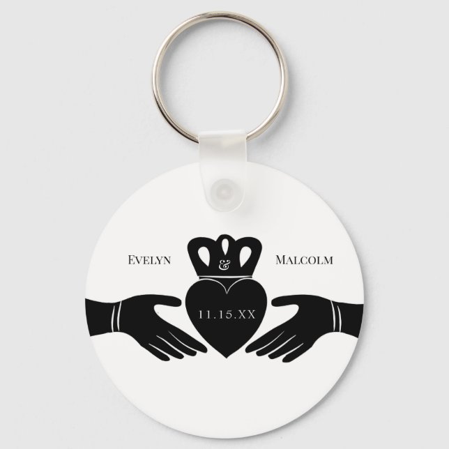 Irish Claddagh Ring Simple Black and White Wedding Schlüsselanhänger (Vorderseite)
