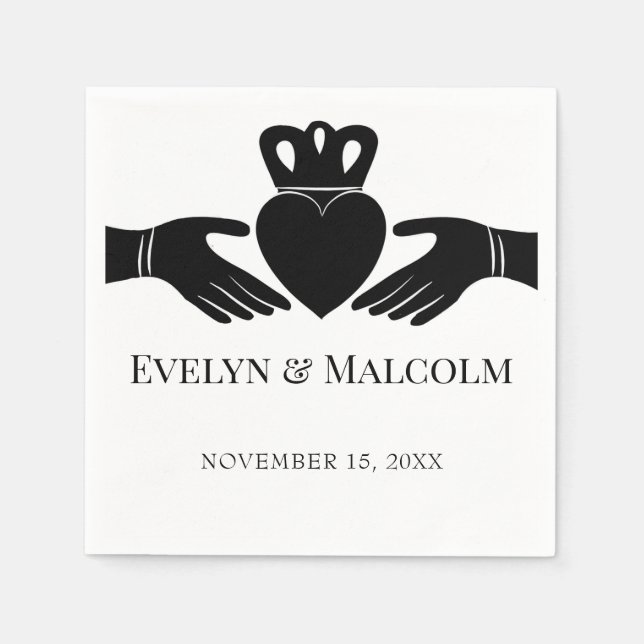 Irish Claddagh Ring Simple Black and White Wedding Serviette (Vorderseite)