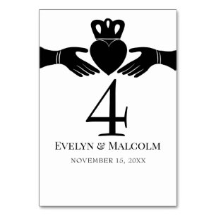 Irish Claddagh Ring Simple Black and White Wedding Tischnummer