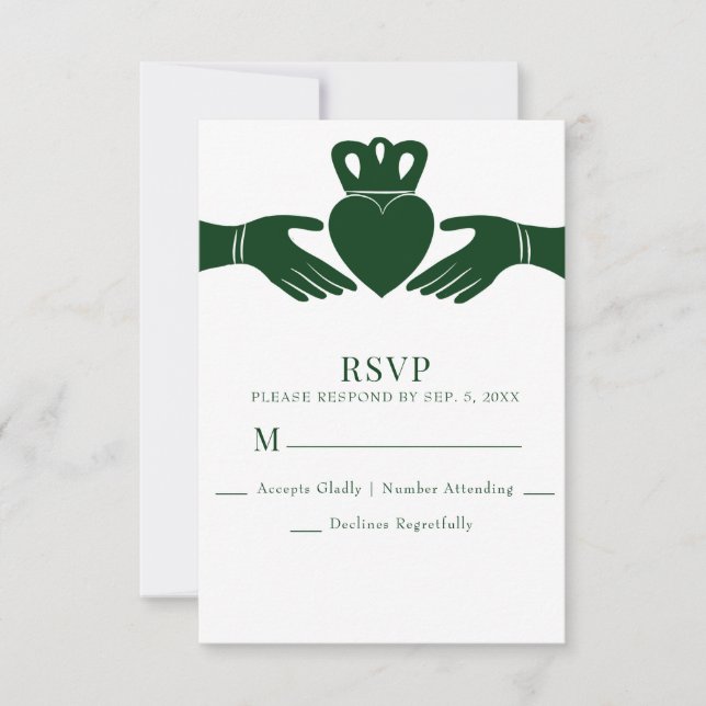 Irish Claddagh Ring Simple Graphic Green Wedding RSVP Karte (Vorderseite)