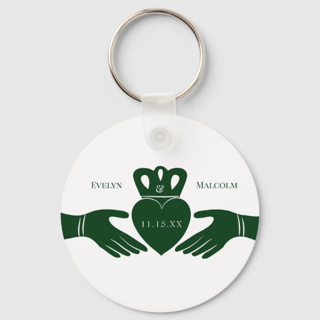 Irish Claddagh Ring Simple Graphic Green Wedding Schlüsselanhänger (Vorderseite)