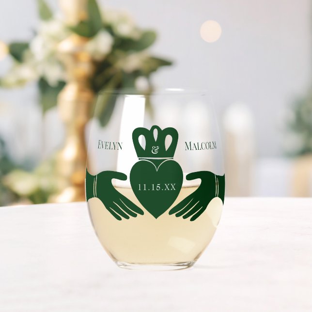 Irish Claddagh Ring Simple Graphic Green Weinglas Ohne Stiel (Insitu (Hochzeit))