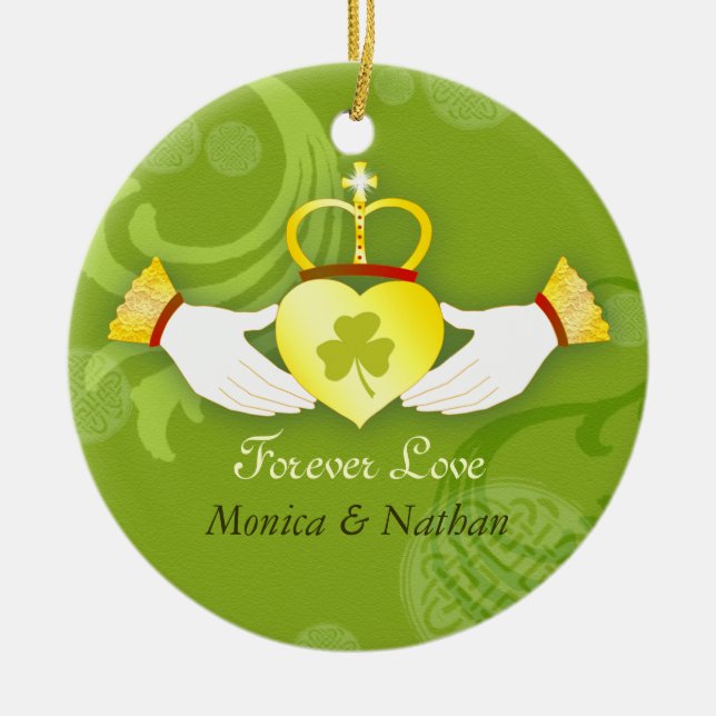 Irish Claddagh Ring Wedding Newlyweds Foto Keramikornament (Vorne)