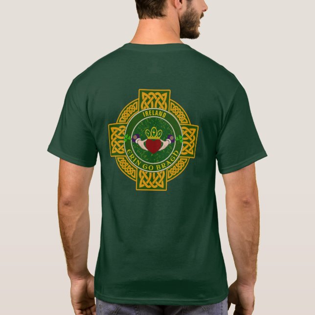 Irish Claddagh w/Golden Celtic Cross Personalisier T-Shirt (Rückseite)