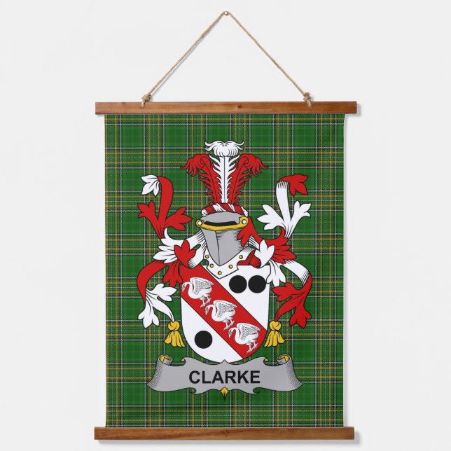 Irish Clarke Coat of Arms Family Crest Wandteppich Mit Holzrahmen (Vorderseite)