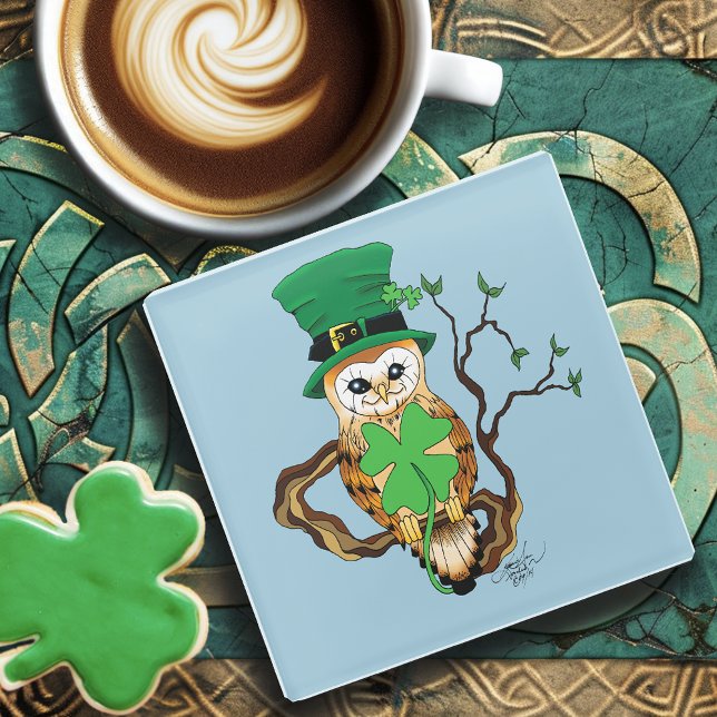 Irish Clovers Owl Green Glasuntersetzer (Von Creator hochgeladen)
