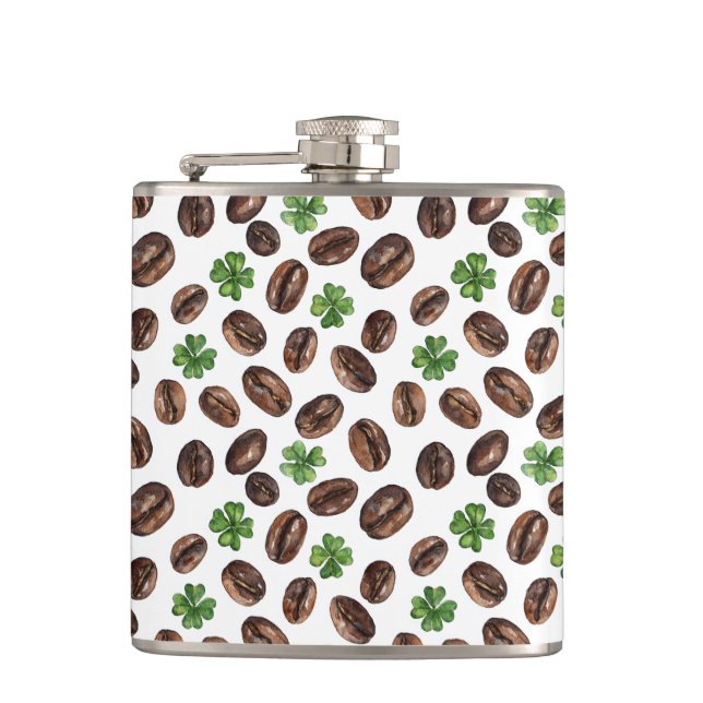 Irish Coffee Beans and Shamrocks Funny Design Flachmann (Vorderseite)