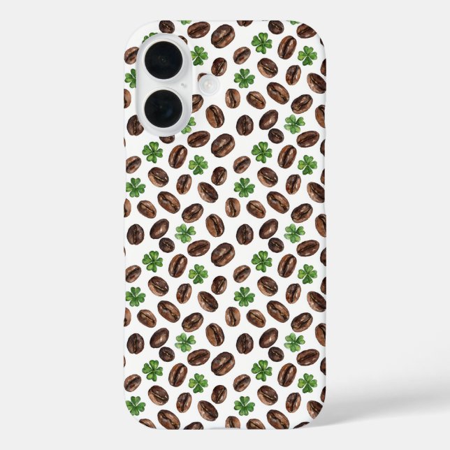 Irish Coffee Beans and Shamrocks Funny Design iPhone 16 Hülle (Rückseite)