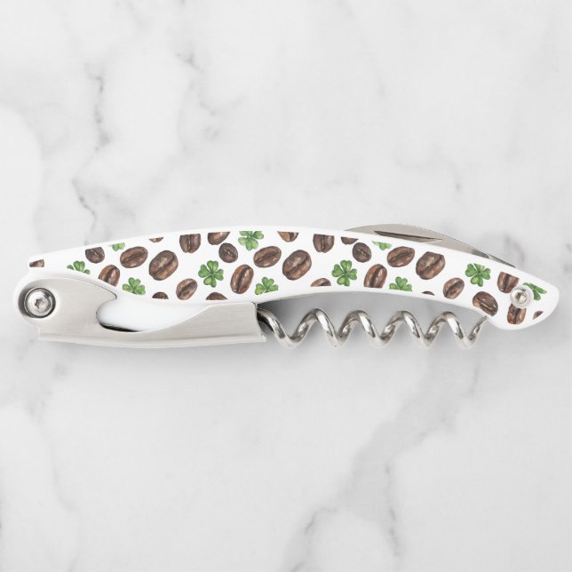 Irish Coffee Beans and Shamrocks Funny Design Kellnermesser (Vorderseite)