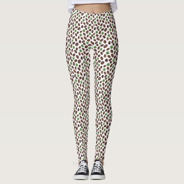 Irish Coffee Beans and Shamrocks Funny Design Leggings (Vorderseite)