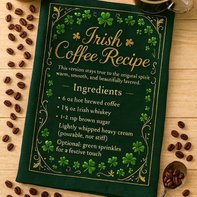 Irish Coffee St. Patricks Day Geschirrtuch (Irish coffee recipe kitchen towel for coffee lovers )