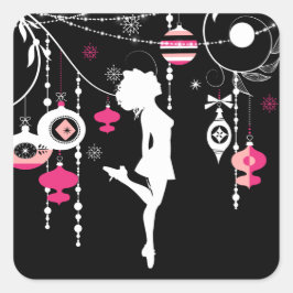 Irish Dance Christmas Ornaments Rosa und Schwarz Quadratischer Aufkleber