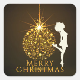 Irish Dance Hard Shoe Golden Christmas Quadratischer Aufkleber
