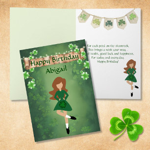 Irish Dance Kleeblatt wünscht Brawn Hair Geburtsta Karte