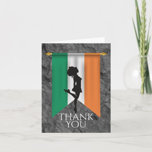 Irish Dancer and Flag Ireland Hard Shoe Dance Dankeskarte (Vorderseite)
