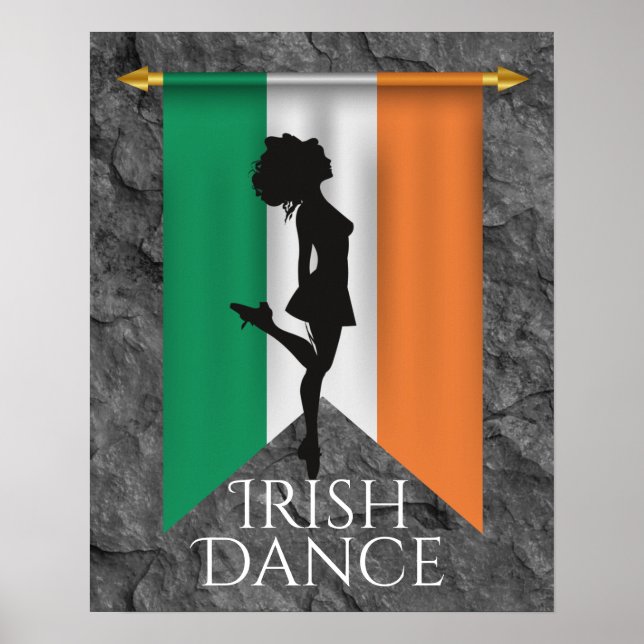 Irish Dancer and Flag Ireland Hard Shoe Dance Poster (Vorne)