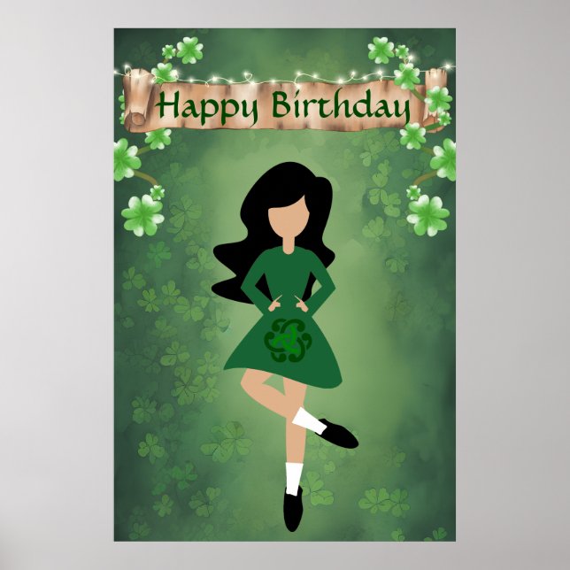 Irish Dancer mit Black Hair Happy Birthday Dance Poster (Vorne)