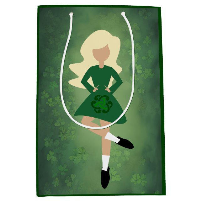 Irish Dancer mit Blond Hair | Green Clovers Dance Mittlere Geschenktüte (Vorderseite)