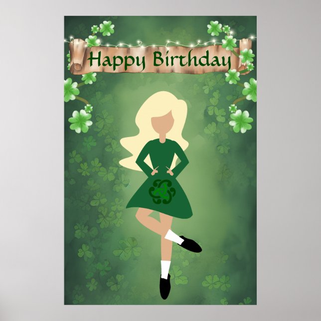 Irish Dancer mit Blond Hair Happy Birthday Dance Poster (Vorne)