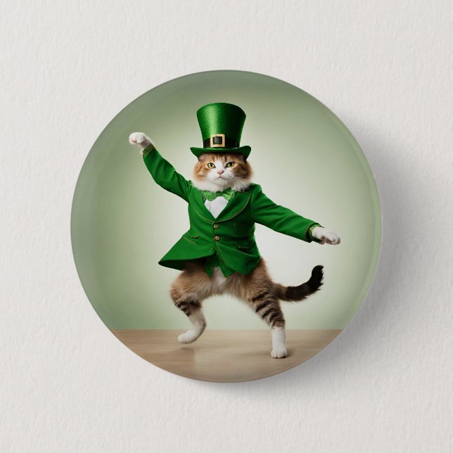 Irish Dancing Cat leprechaun St Patrick's Day Butt Button (Vorderseite)