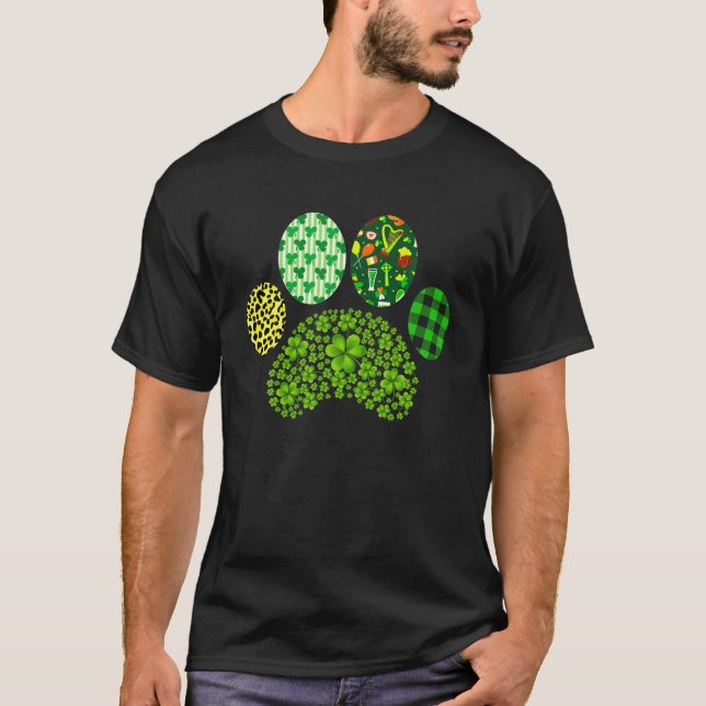 Irish Dog Paw Clovers St Patrick's Day Lucky Shamr T-Shirt (Vorderseite)