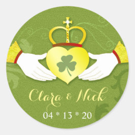 Irish Elegance Gold & Green Gastgeschenk Hochzeit Runder Aufkleber