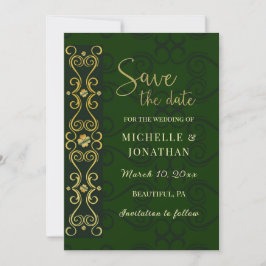 Irish Elegant Gold Abstrakt Dark Green Wedding Save The Date
