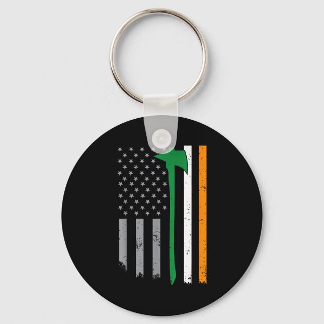 Irish Firefighter American Flag Cool St Patricks D Schlüsselanhänger (Vorderseite)