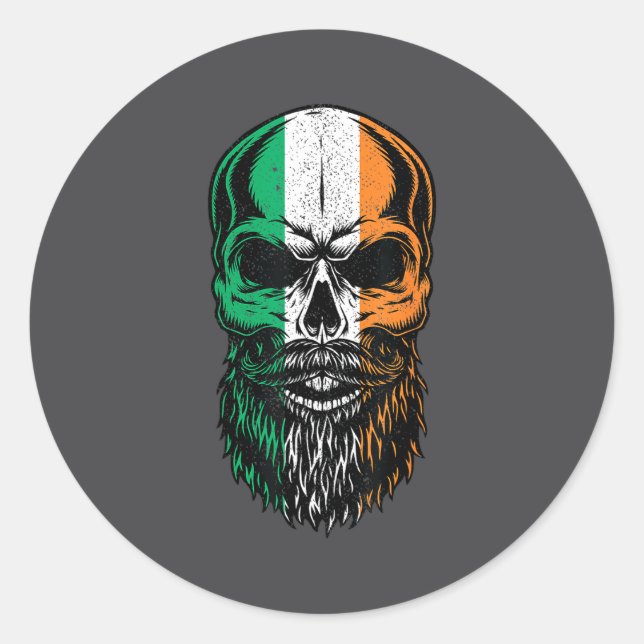 Irish Flag Bearded Skull Head Saint Patrick's Day  Runder Aufkleber (Vorderseite)