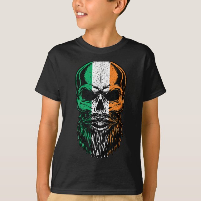 Irish Flag Bearded Skull Head Saint Patrick's Day  T-Shirt (Vorderseite)