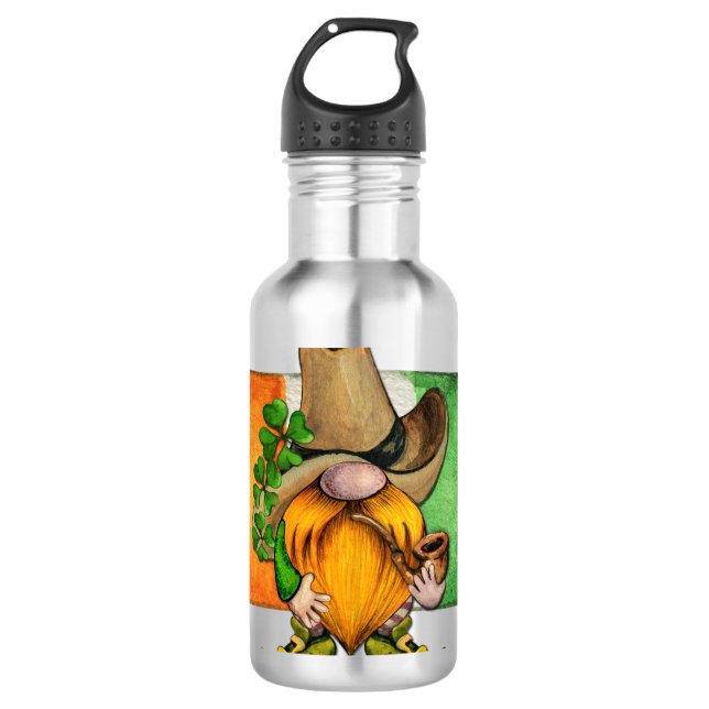 Irish Flag Cowboy Gnome Monogram Edelstahlflasche (Vorderseite)