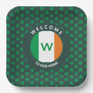 Irish Flag Kleeblatt für die Bezeichnung Monogram Pappteller