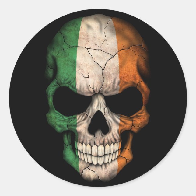 Irish Flag Skull auf Black Runder Aufkleber (Vorderseite)