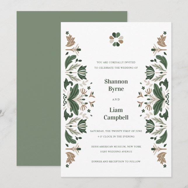 Irish Folk Art Kleeblatt Celtic Wedding Einladung (Vorne/Hinten)