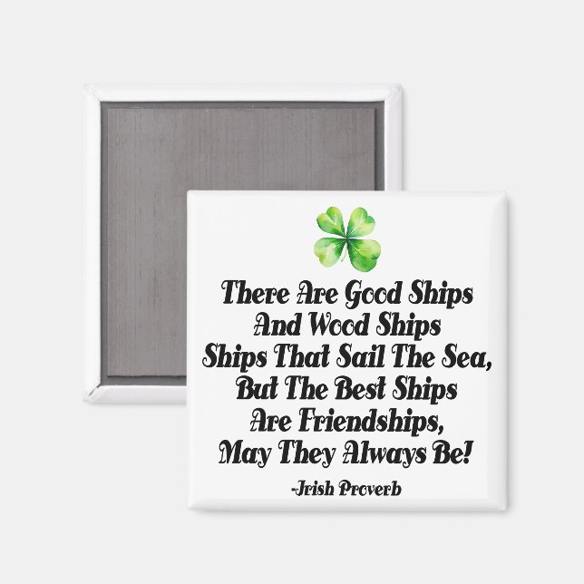 Irish Friendship Ships Proverb Four Leaf Clover  Magnet (Vorderseite/Rückseite)
