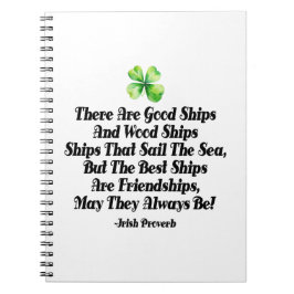 Irish Friendship Ships Proverb Four Leaf Clover  Notizblock