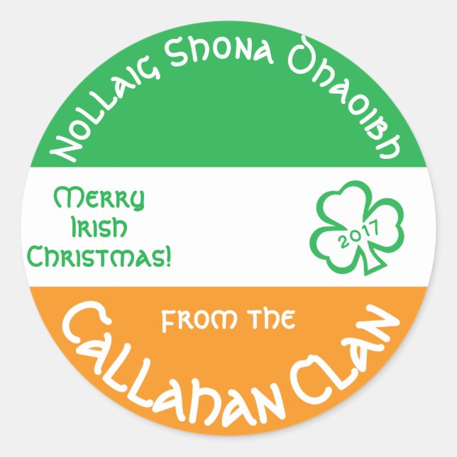 Irish Gaelic Merry Christmas Personalized Runder Aufkleber (Vorderseite)