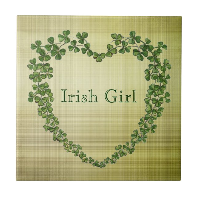 Irish Girl Kleeblatt Heart Fliese (Vorderseite)
