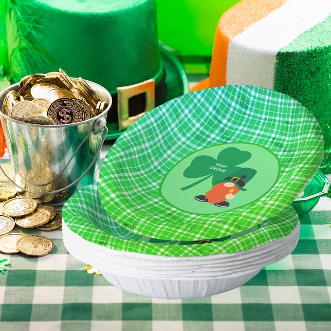 Irish Gnome Kleeblatt St Patrick's Pappteller (Irish Gnome Shamrock St Patrick's Paper Bowls)