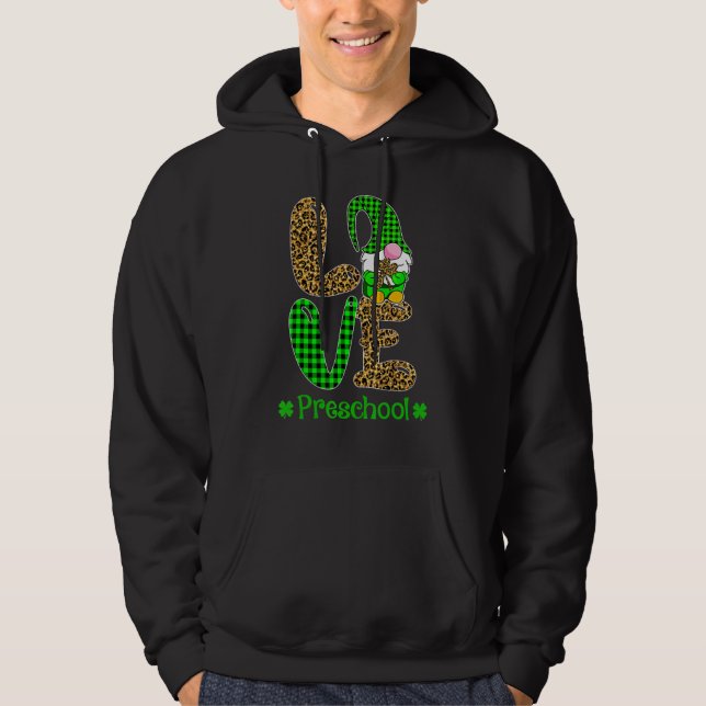 Irish Gnome Love Preschool Teacher Leopard St Patr Hoodie (Vorderseite)