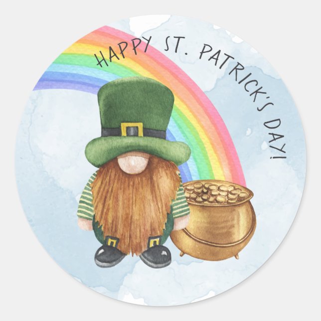 Irish Gnome Pot of Gold Custom St Patrick's Day Runder Aufkleber (Vorderseite)