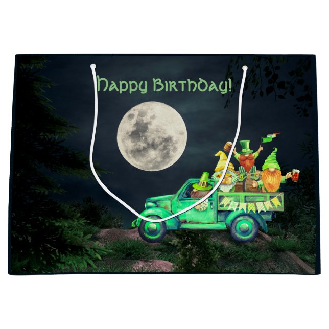 Irish Gnomes und Full Moon Happy Birthday Große Geschenktüte (Vorderseite)