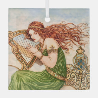 Irish Goddess Playing Harp – Celtic Art Nouveau  Ornament Aus Glas