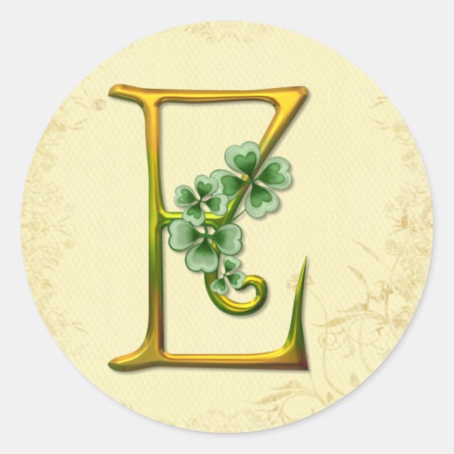 Irish Gold Monogram E Runder Aufkleber (Vorderseite)