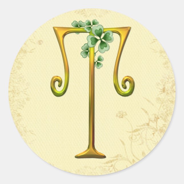 Irish Gold Monogram T Runder Aufkleber (Vorderseite)