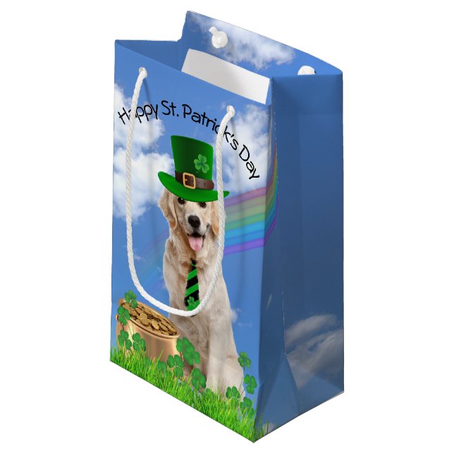 Irish Golden Retriever mit Pot of Gold Kleine Geschenktüte (Vorderseite Schrägansicht)