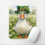 Irish Goose in Shamrock Field Mousepad<br><div class="desc">A goose stands charmingly amidst a field of clover,  wearing a vibrant green hat adorned with shamrocks. Its round glasses add a whimsical touch</div>