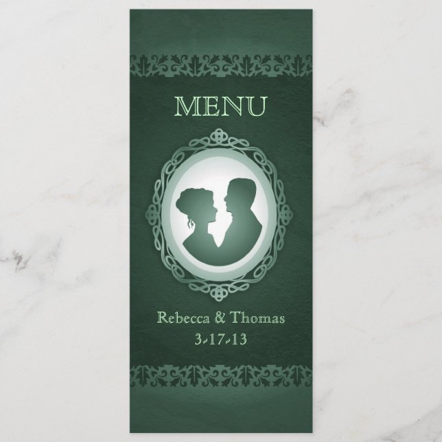 Irish Green Cameo Wedding Menu Cards Menükarte (Vorderseite)