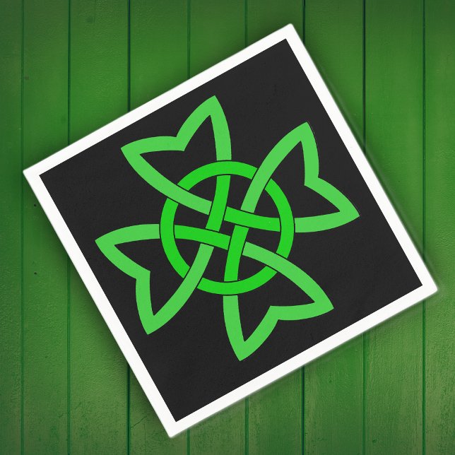 Irish Green Celtic Knot Serviette (Green Irish looped Celtic Knot design on black on a napkin.)